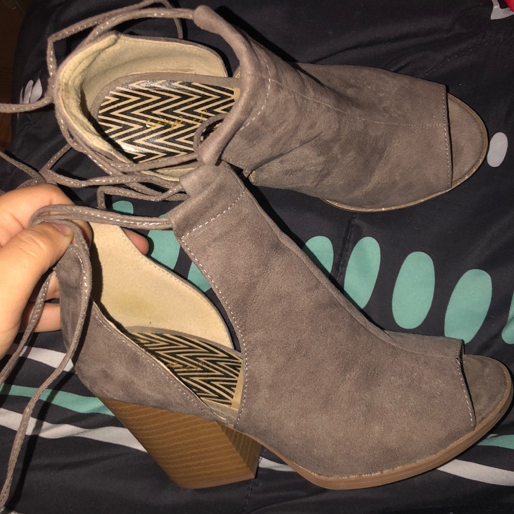 Qupid Lace Up Block Heels